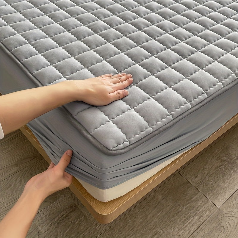 1pc Protège-matelas Imperméable Matelassé (sans Oreiller Ni Noyau), Housse De Matelas Confortable Et Douce De Couleur Unie, Pour Chambre À Coucher, Chambre D'amis, Avec Poche Profonde, Drap-housse Ajusté Uniquement