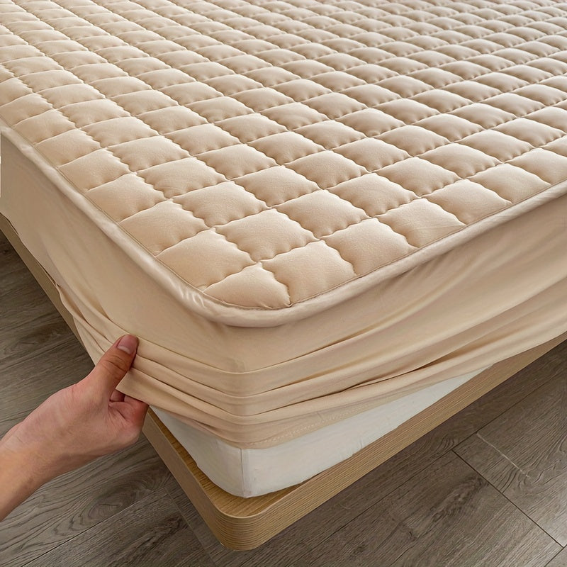 1pc Protège-matelas Imperméable Matelassé (sans Oreiller Ni Noyau), Housse De Matelas Confortable Et Douce De Couleur Unie, Pour Chambre À Coucher, Chambre D'amis, Avec Poche Profonde, Drap-housse Ajusté Uniquement