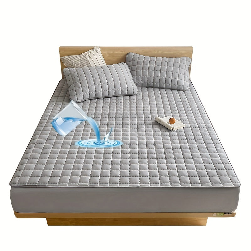 1pc Protège-matelas Imperméable Matelassé (sans Oreiller Ni Noyau), Housse De Matelas Confortable Et Douce De Couleur Unie, Pour Chambre À Coucher, Chambre D'amis, Avec Poche Profonde, Drap-housse Ajusté Uniquement
