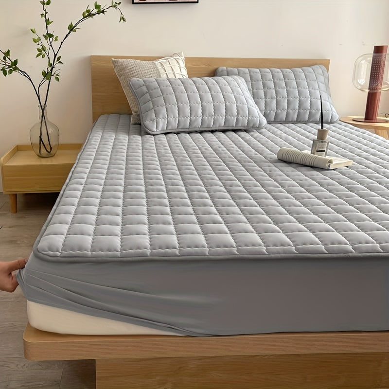 1pc Protège-matelas Imperméable Matelassé (sans Oreiller Ni Noyau), Housse De Matelas Confortable Et Douce De Couleur Unie, Pour Chambre À Coucher, Chambre D'amis, Avec Poche Profonde, Drap-housse Ajusté Uniquement