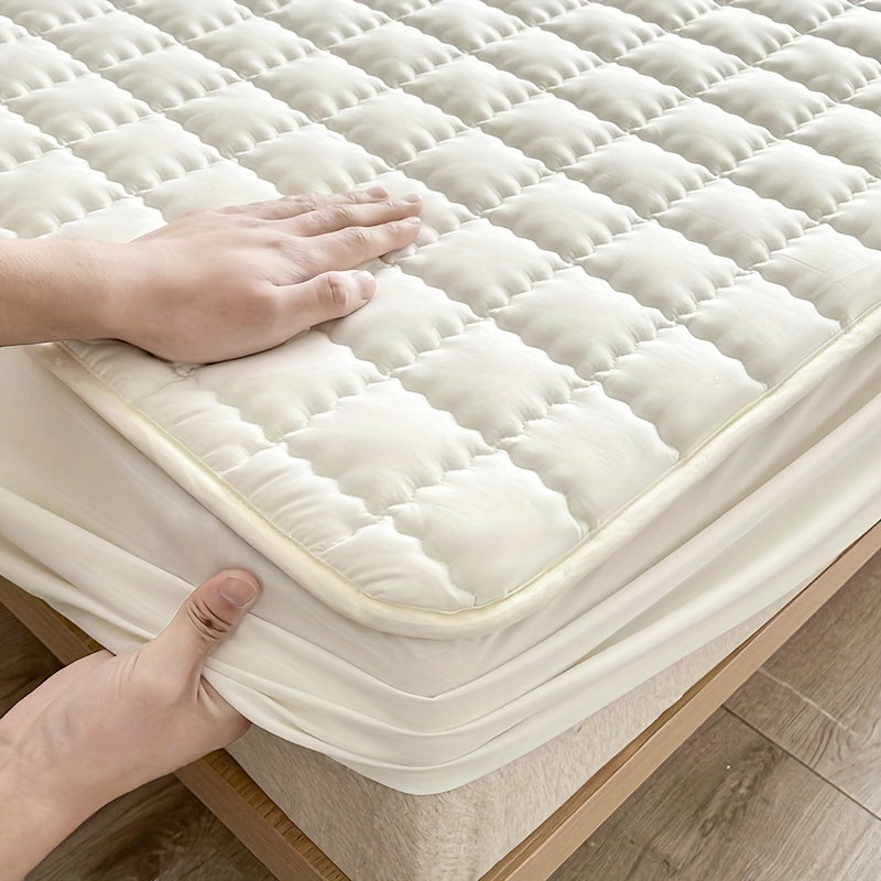 1pc Protège-matelas Imperméable Matelassé (sans Oreiller Ni Noyau), Housse De Matelas Confortable Et Douce De Couleur Unie, Pour Chambre À Coucher, Chambre D'amis, Avec Poche Profonde, Drap-housse Ajusté Uniquement