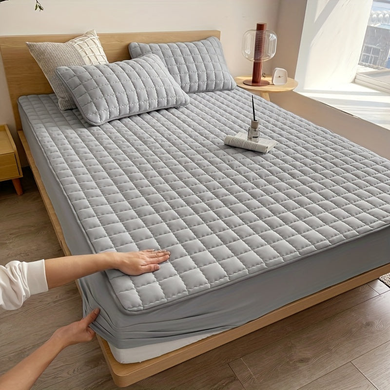 1pc Protège-matelas Imperméable Matelassé (sans Oreiller Ni Noyau), Housse De Matelas Confortable Et Douce De Couleur Unie, Pour Chambre À Coucher, Chambre D'amis, Avec Poche Profonde, Drap-housse Ajusté Uniquement