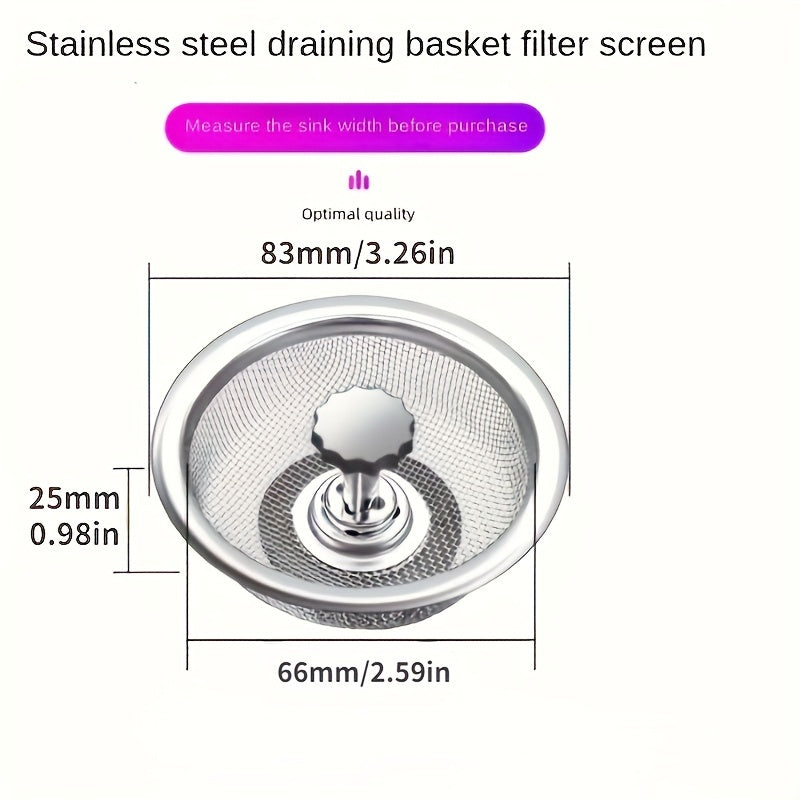 1 Filet De Filtre D'évier De Cuisine De 3,2 Pouces/2,1 Pouces, Déchets D'égout D'évier De Lavabo, Couvercle Antiblocage, Grand Filet De Filtre Universel En Acier Inoxydable