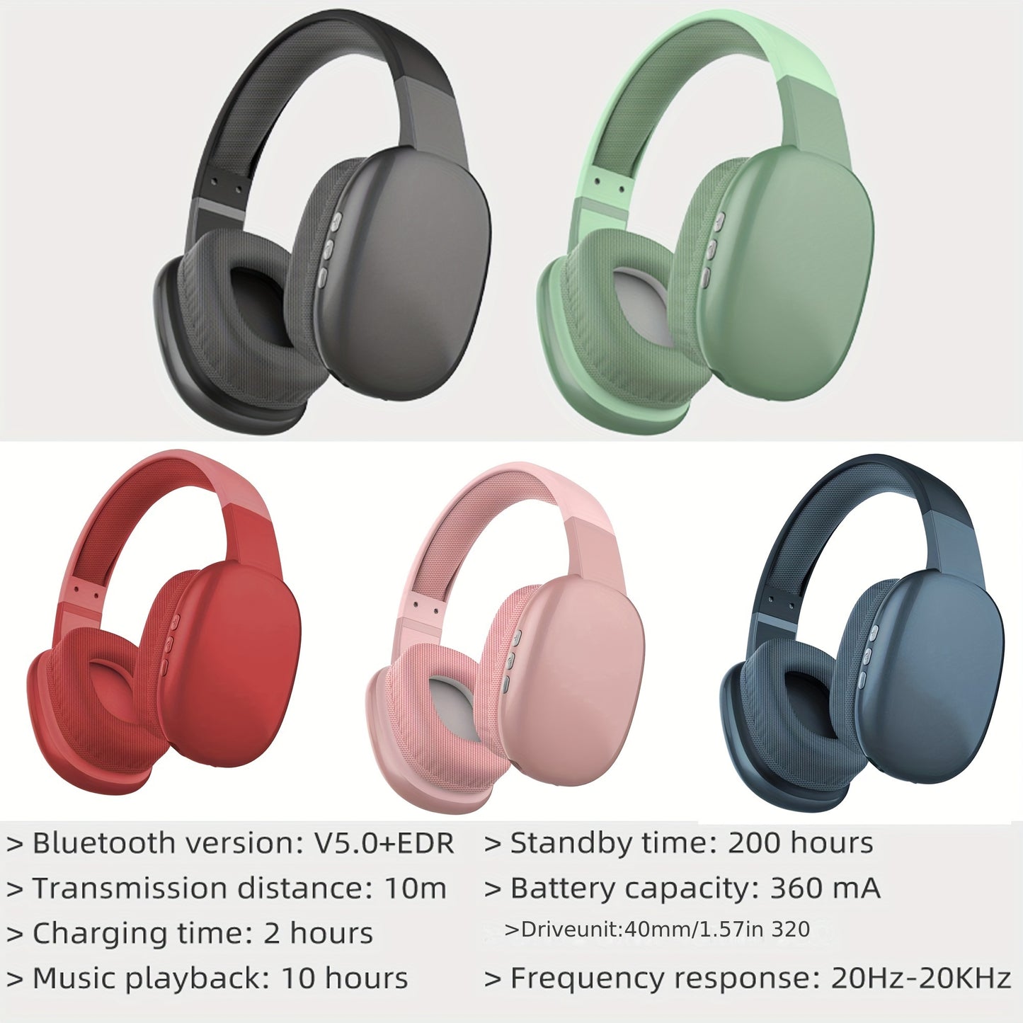 Wireless Over-Ear-Headphones, Casque Stéréo Avec Microphone, Basses Puissantes, Port De Charge USB-C, FM, SD/TF, Écouteurs De Sport, Casque De Jeu
