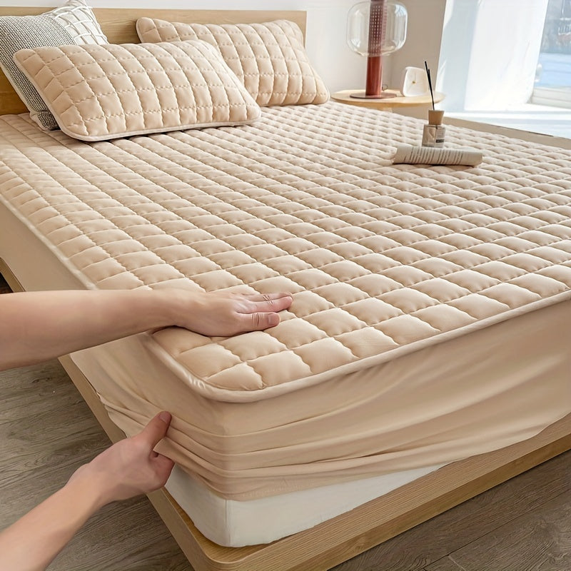 1pc Protège-matelas Imperméable Matelassé (sans Oreiller Ni Noyau), Housse De Matelas Confortable Et Douce De Couleur Unie, Pour Chambre À Coucher, Chambre D'amis, Avec Poche Profonde, Drap-housse Ajusté Uniquement