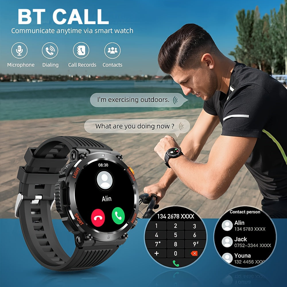 Smart Watch For Men (répondre/passent Des Appels), Sans Fil 5.3 Tactical Smart Watch Pour Android/iPhone, Tracker De Fitness Durable En Plein Air, Étanche IP68/voix AI/sommeil 450amh Batterie