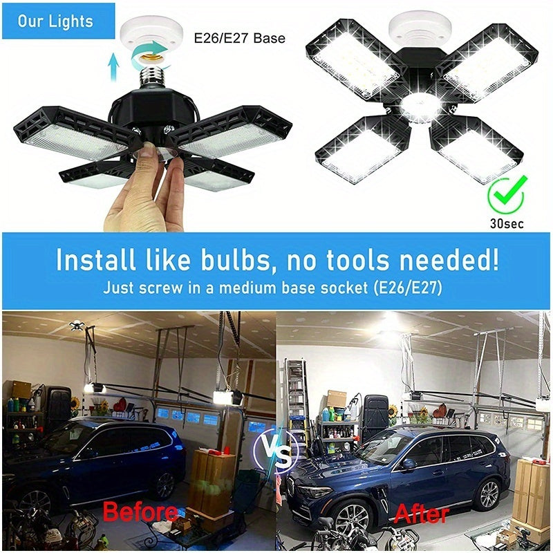 1pc LED Garage Light, 150W Deformable LED Garage Ceiling Lights,15000LM Garage Lights With 4 Adjustable Panels, E26/E27 LED Shop Lights For Garage, Basement, Barn, Workshop,High Bay Light