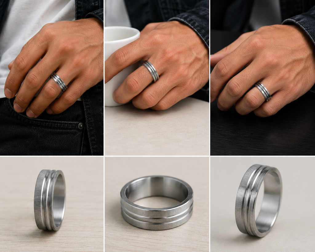 Bague Acier Inoxydable Double Ligne