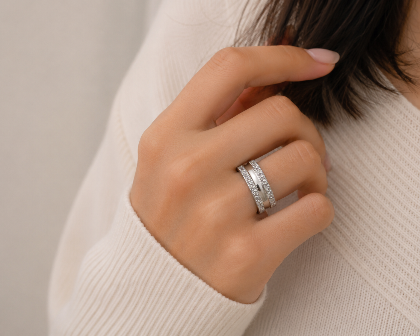 Bague Pailletée Argentée