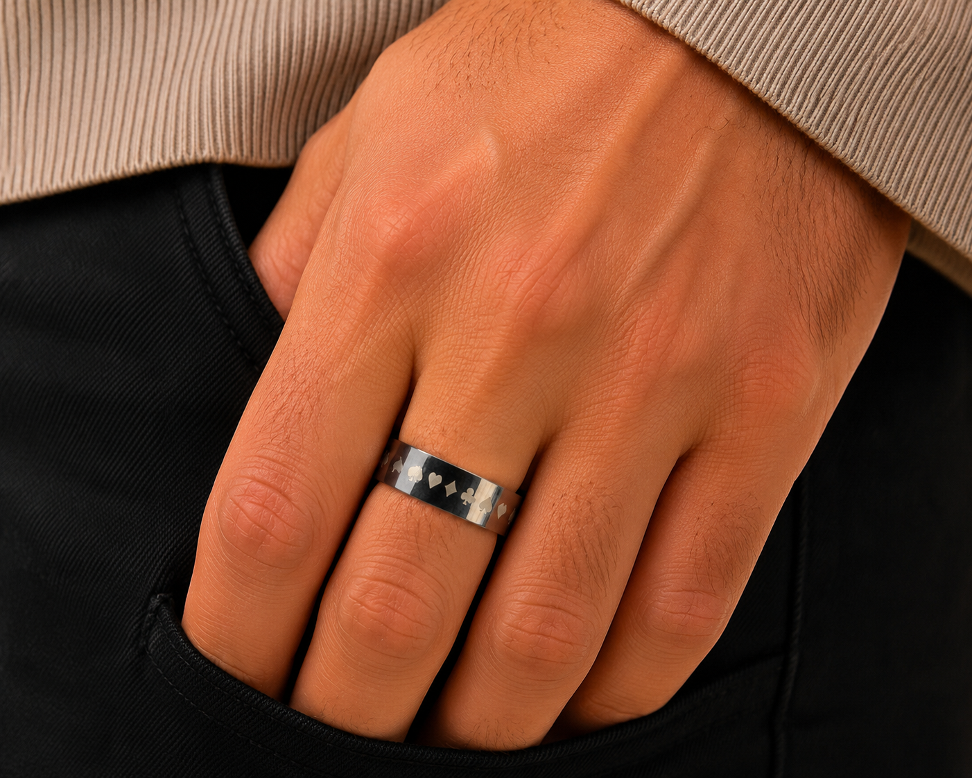 Bague Cartes à Jouer en Acier Inoxydable Mixte Homme Femme – Taille 57 (18 mm)