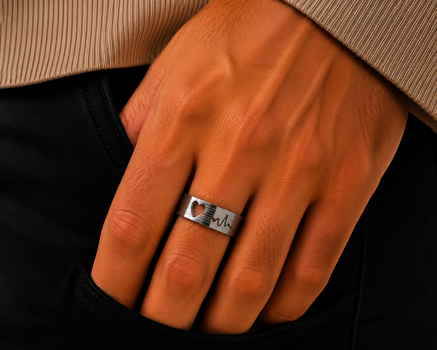 Bague Cœur & Battement – Acier Inoxydable Argenté – Taille 17