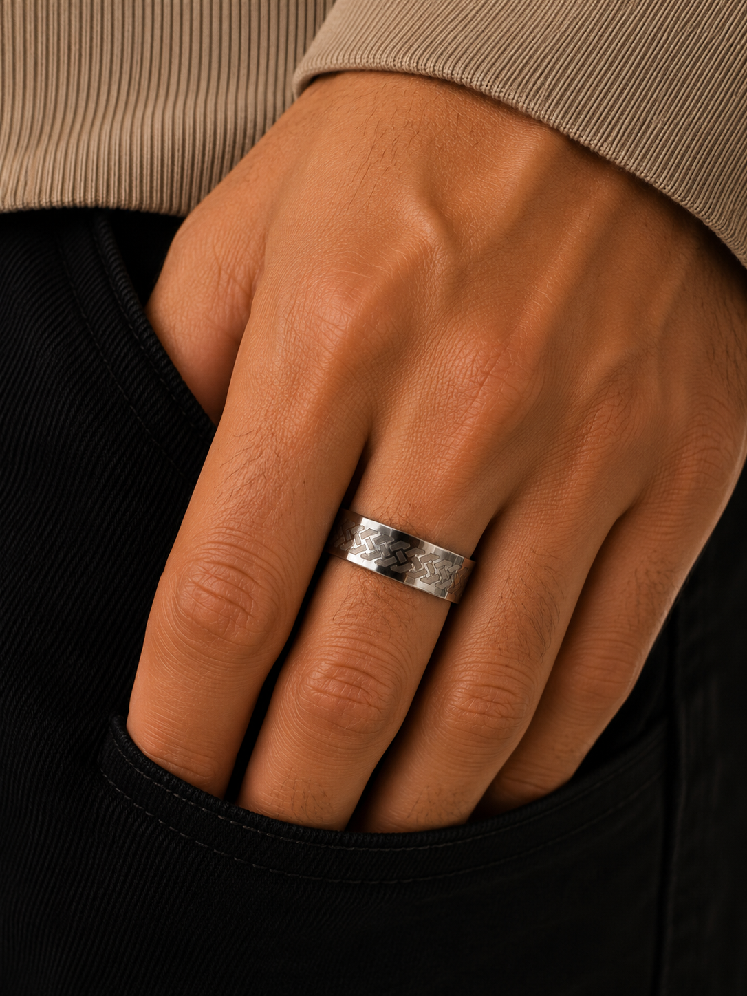 Bague Motif Tressé Argenté en Acier Inoxydable – Taille 20 mm (FR 63)