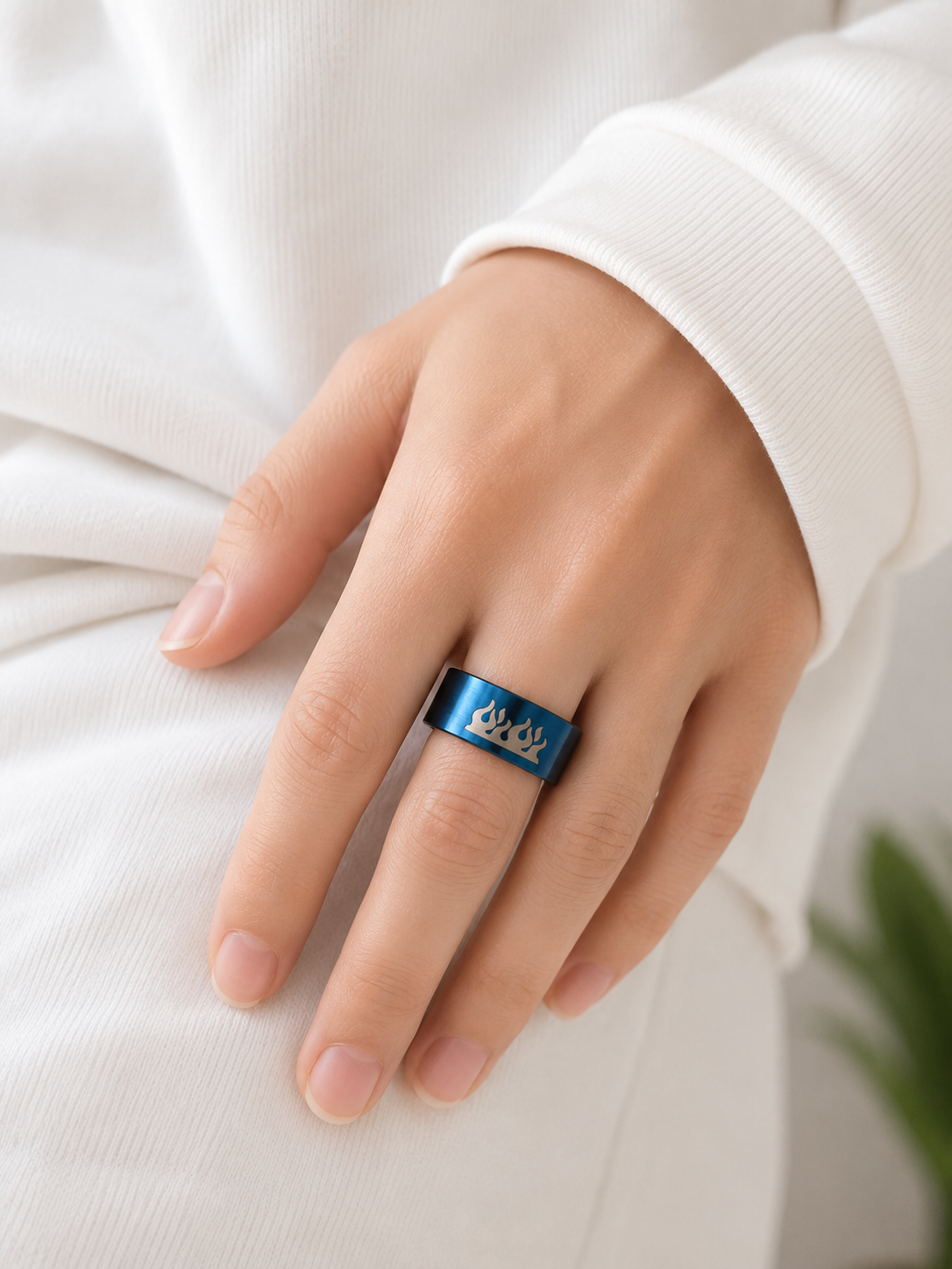 Bague Flammes Bleues Métallisées – Taille 54 (17 mm) et Taille 60 (19 mm)