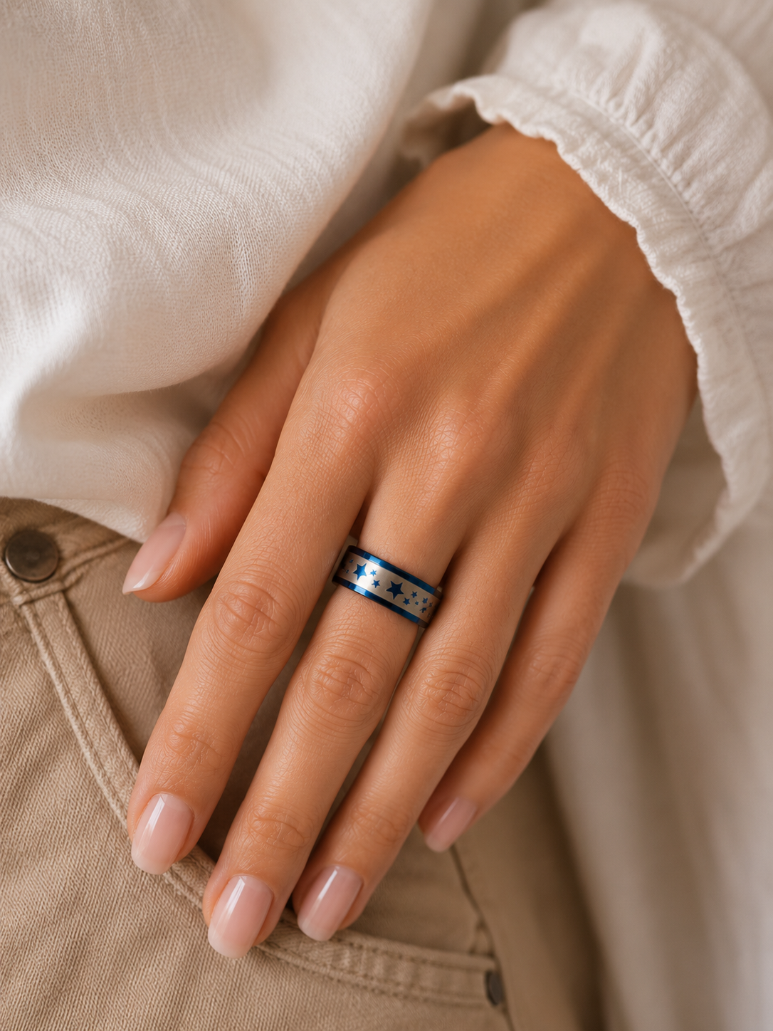 Bague Étoiles Bleue Métallisée – Taille 57 (18 mm)
