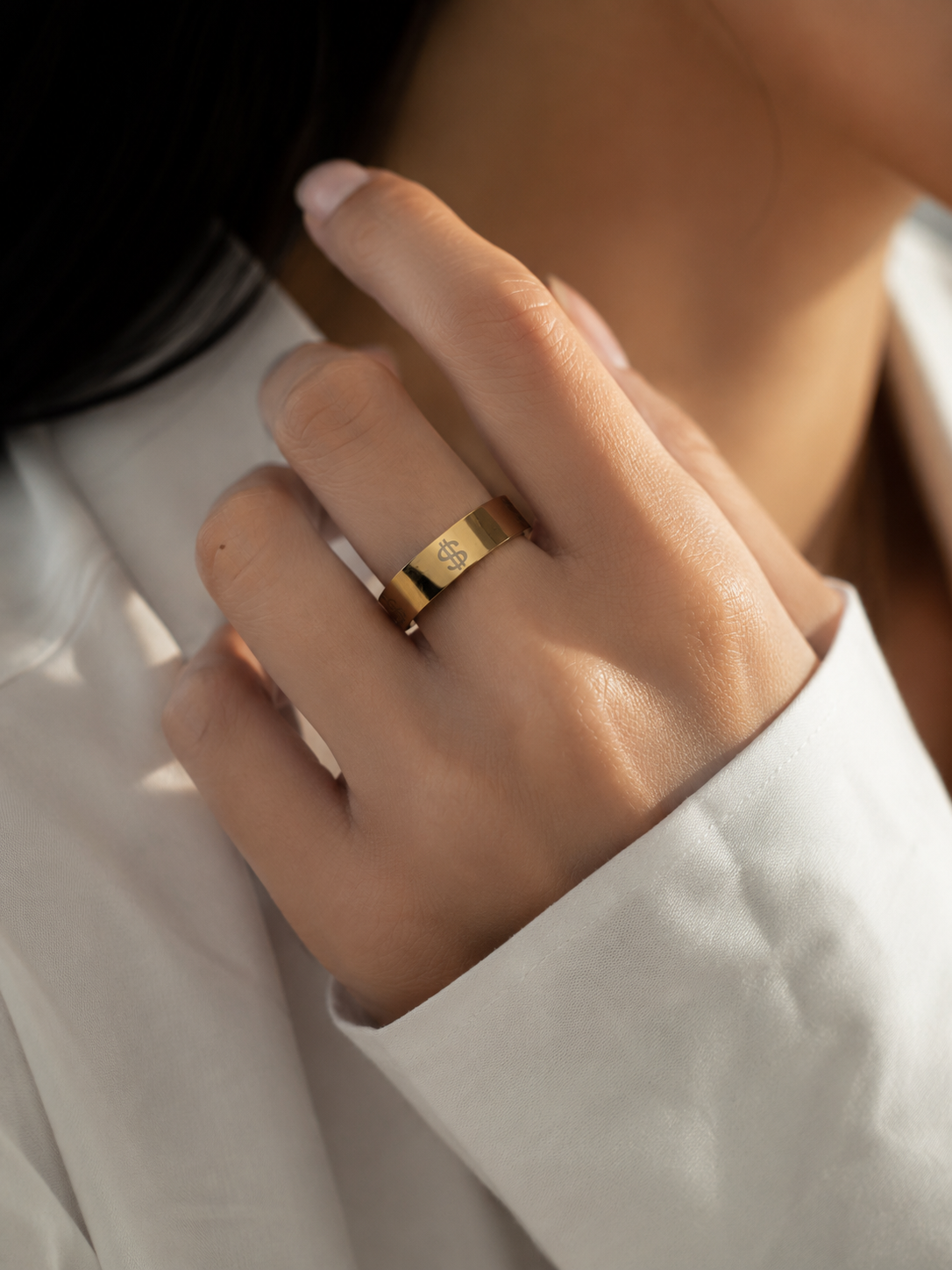 Bague Dollar Dorée  – Taille 19 (FR 60)