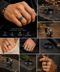 Bague Mixte Noire en Acier Inoxydable – Motif Vagues Gravées