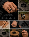 Bague Mixte Noire en Acier Inoxydable – Motif Toile Gravée