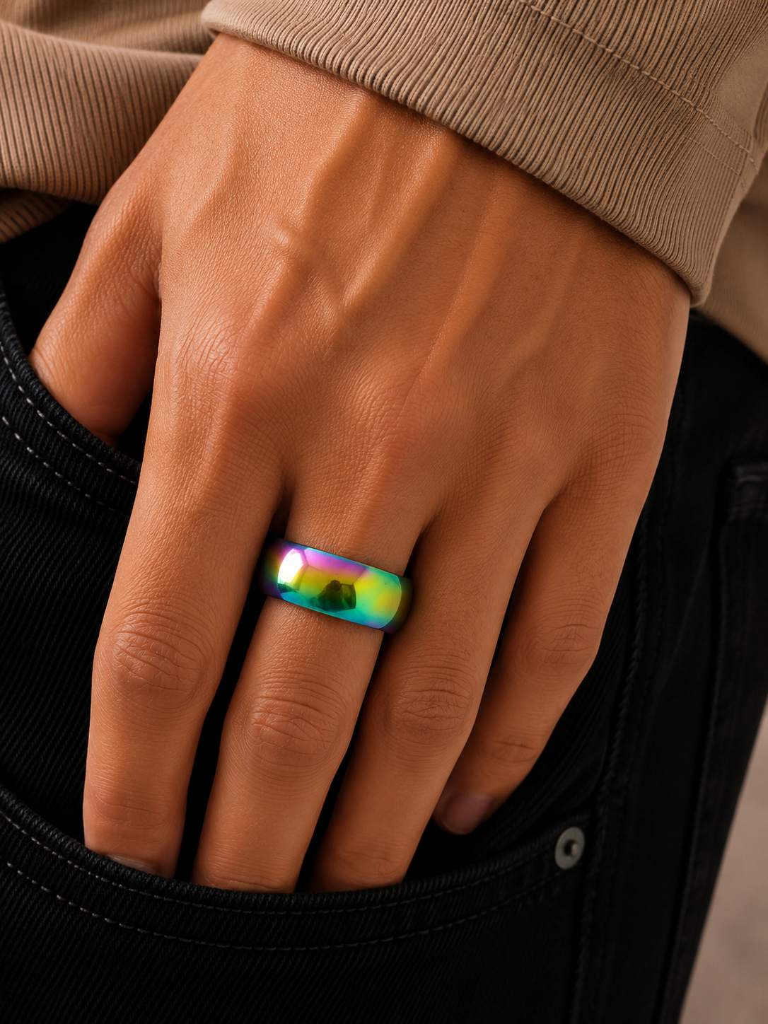 Bague Arc-en-Ciel Minimaliste en Acier Inoxydable – Taille 21 (FR 66)