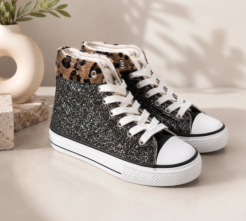 Baskets montantes pailletées léopard – Taille 40 – Style tendance et original