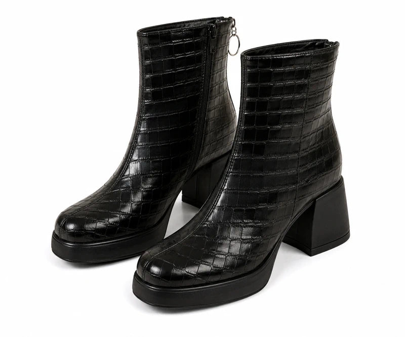 Bottines noires effet croco à talon – Taille 40 – Élégance et caractère