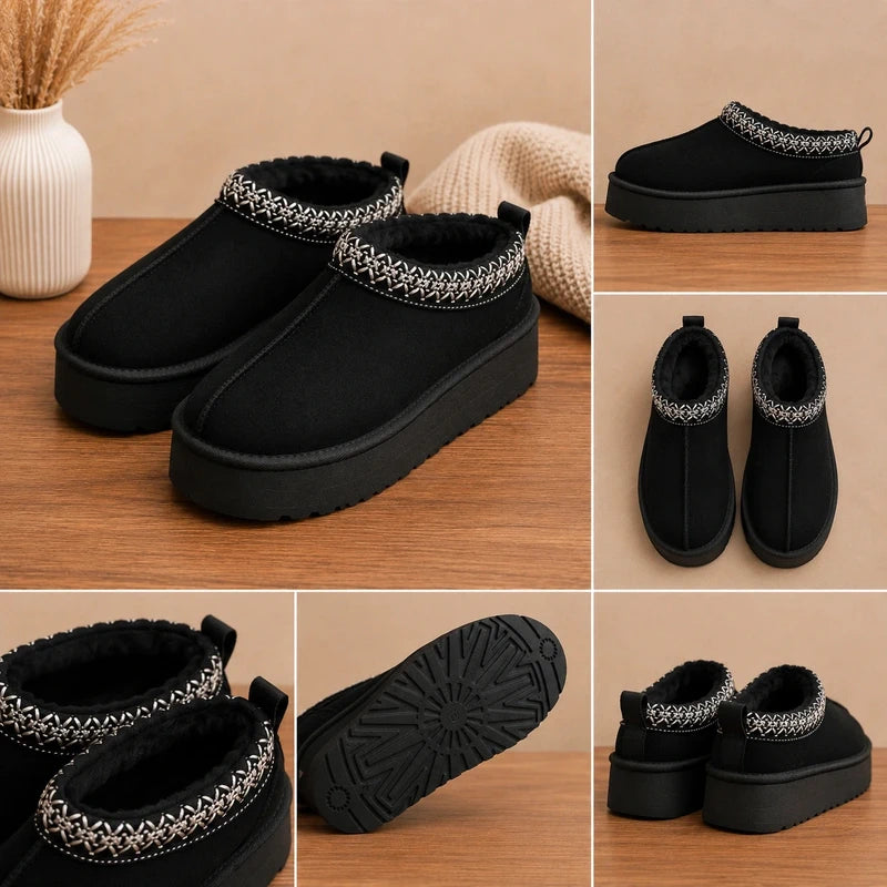 Chaussons fourrés noirs à plateforme – Taille 40 – Confort et chaleur
