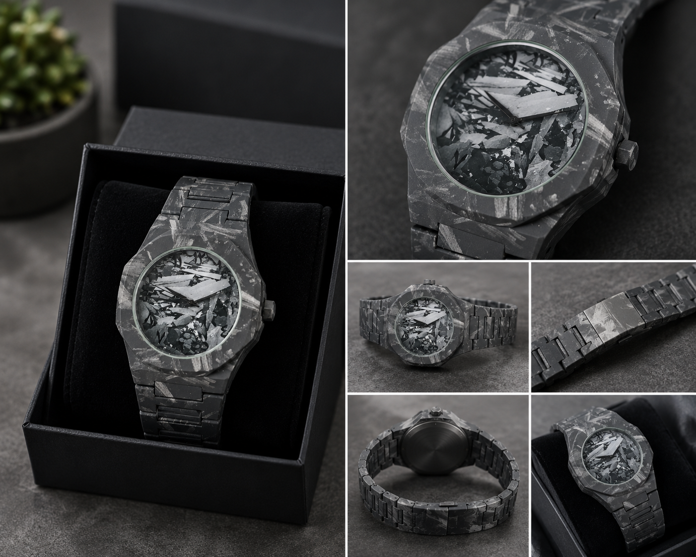 Montre Homme Effet Marbre Noir – Bracelet Acier Design Moderne