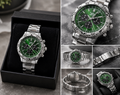 Montre Homme Cadran Vert & Bracelet Métal Argenté