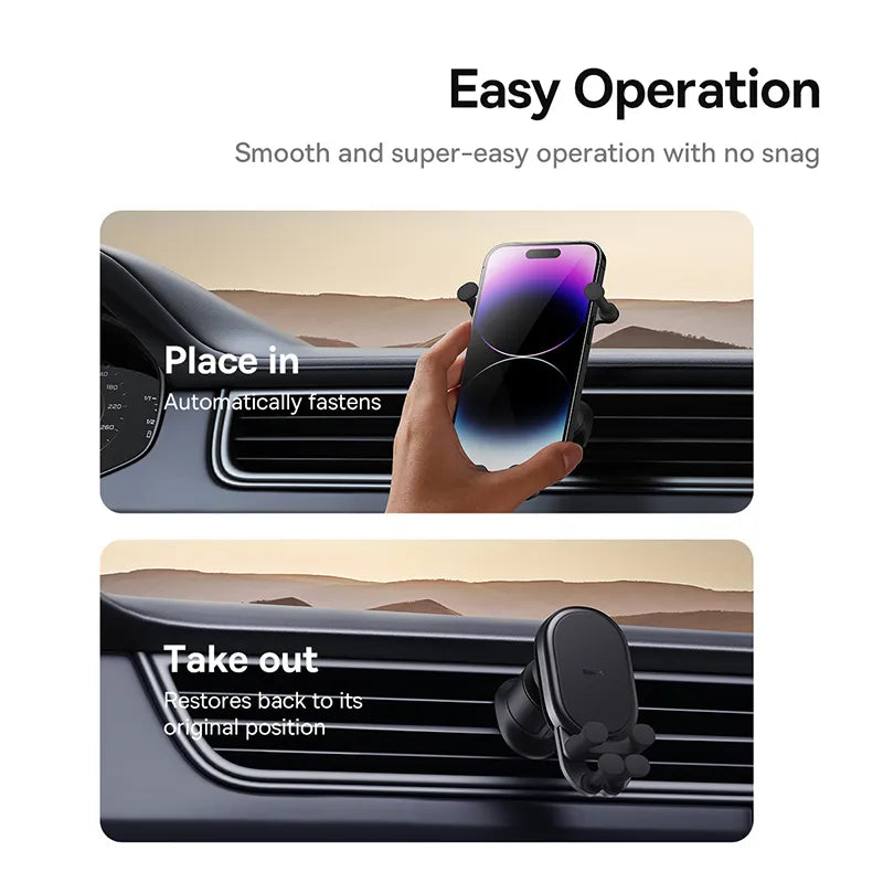 Bas192.- Support de téléphone portable en silicone pour voiture, pour iPhone, Xiaomi, Samsung Baseus Car Phone Holder Gravity Auto Restorable in Car Air Vent Silicone Stand For iPhone Xiaomi Samsung Car Mobile Support