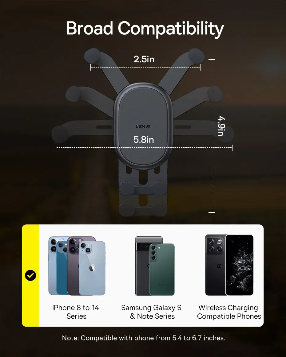Bas192.- Support de téléphone portable en silicone pour voiture, pour iPhone, Xiaomi, Samsung Baseus Car Phone Holder Gravity Auto Restorable in Car Air Vent Silicone Stand For iPhone Xiaomi Samsung Car Mobile Support
