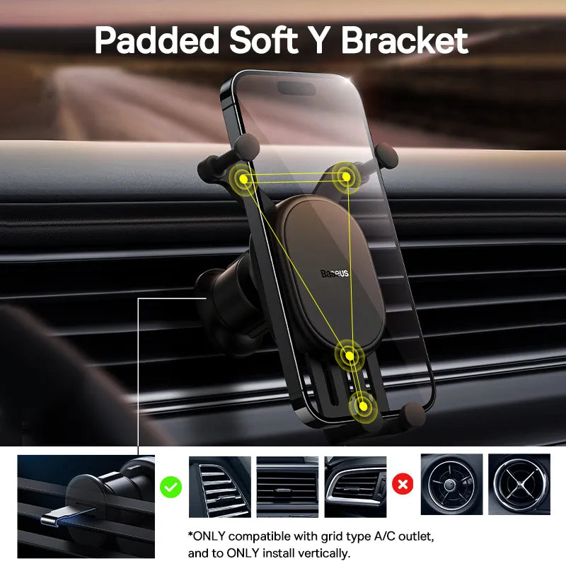 Bas192.- Support de téléphone portable en silicone pour voiture, pour iPhone, Xiaomi, Samsung Baseus Car Phone Holder Gravity Auto Restorable in Car Air Vent Silicone Stand For iPhone Xiaomi Samsung Car Mobile Support