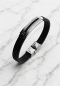 Bracelet acier inoxydable et caoutchouc noir – Présenté en écrin
