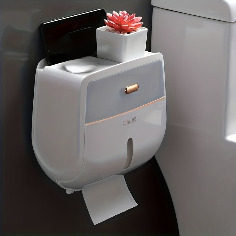 1pc Porte-papier Toilette, Boîte De Rangement De Tissus À Double Couche De Grande Capacité, Distributeur De Tissus Mural, Boîte De Tissus Étanche, Accessoires De Salle De Bain