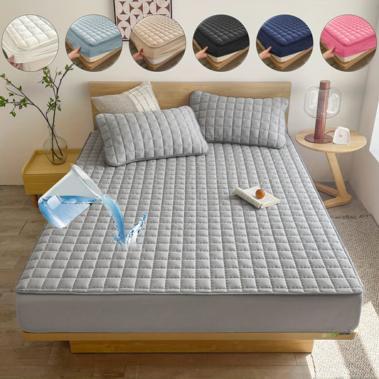 1pc Protège-matelas Imperméable Matelassé (sans Oreiller Ni Noyau), Housse De Matelas Confortable Et Douce De Couleur Unie, Pour Chambre À Coucher, Chambre D'amis, Avec Poche Profonde, Drap-housse Ajusté Uniquement